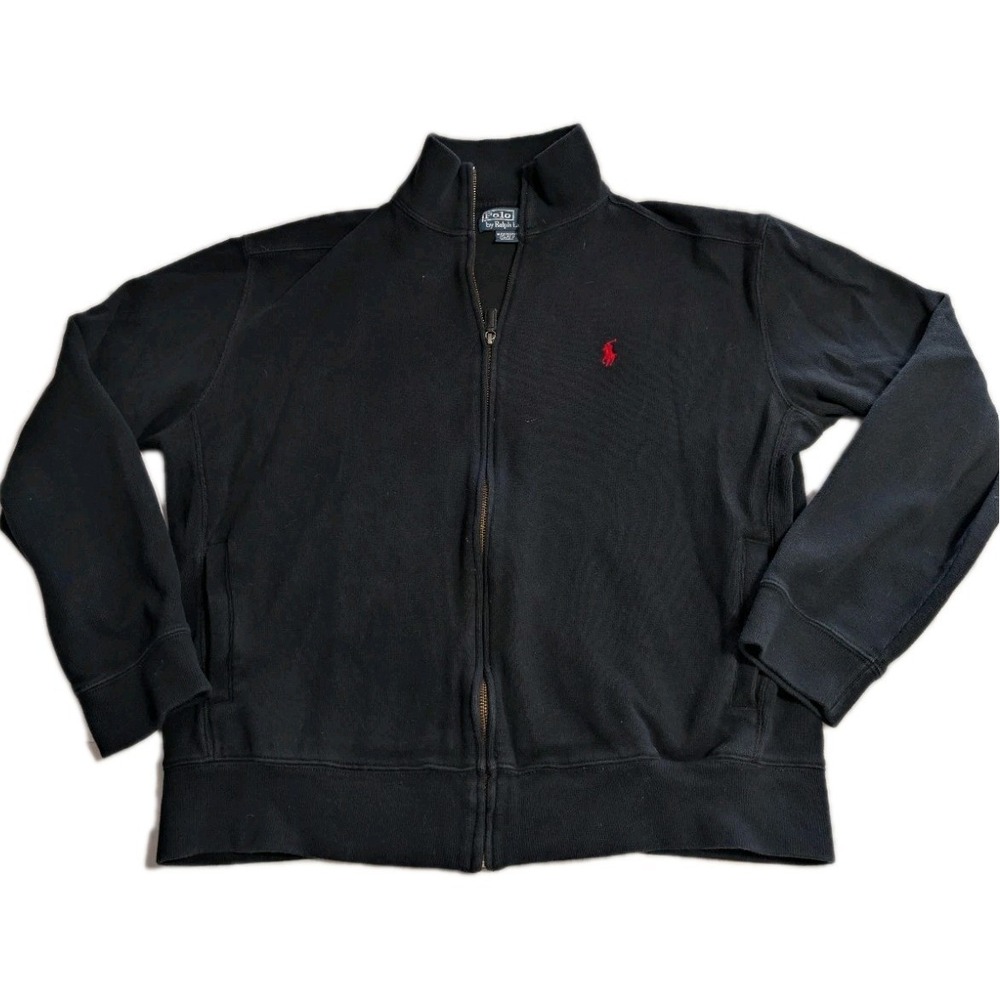 Polo Ralph Lauren Full Zip Sweatshirt Jacket Black Mens L Mock‎ Neck
